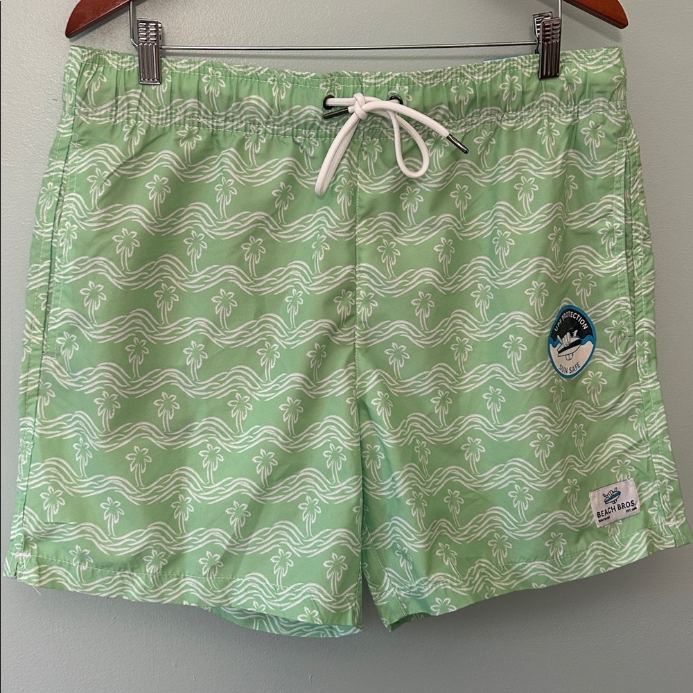 Beach Bros. XLarge Swim Trunks Brush Palm Waves Quick Dry net lining pockets NWT